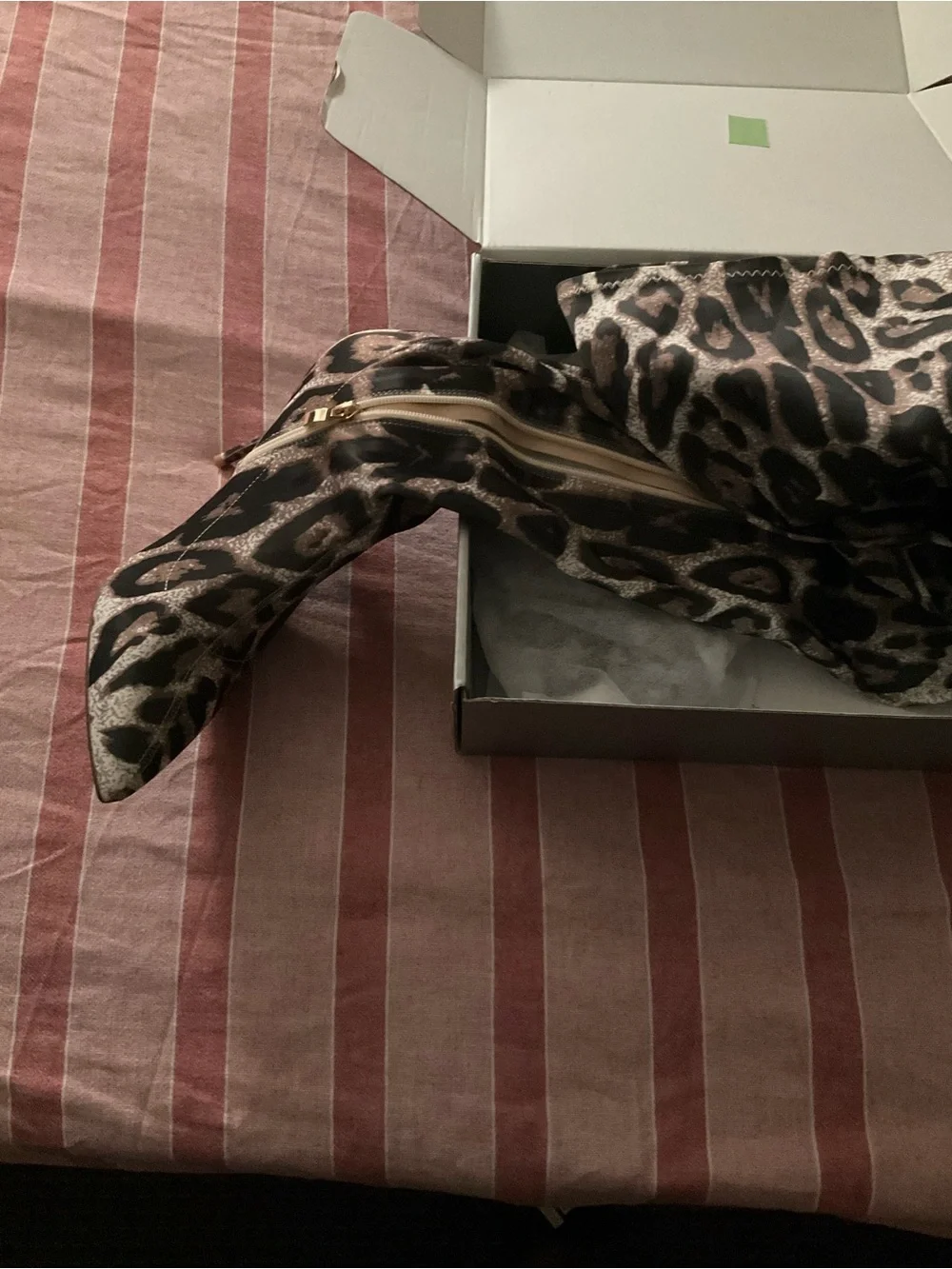 Leopard Print Pointed Toe Stiletto Boots - Black & Gold